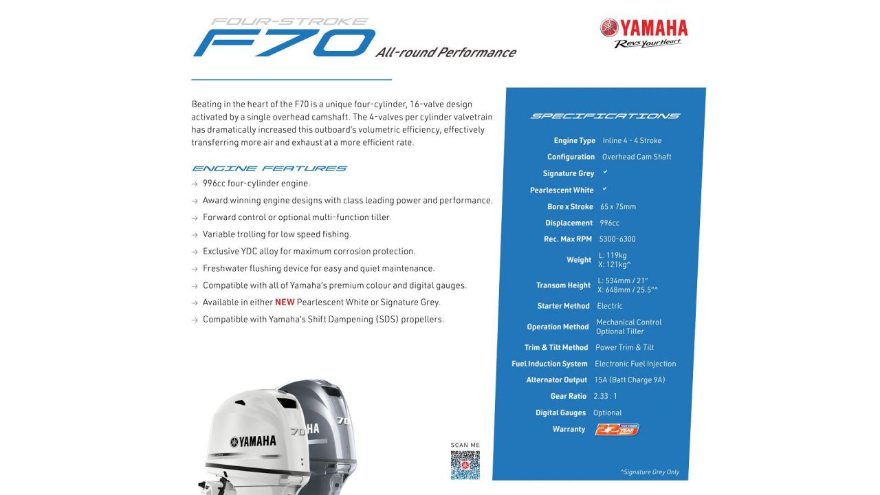 Image for F70XA Yamaha 4 Stroke 70hp Extra-Long Shaft EFI OUTBOARD FOR SALE 1