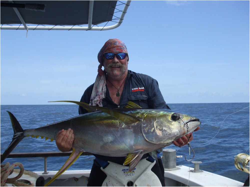 A very happy author with a beautiful yellowfin tuna.