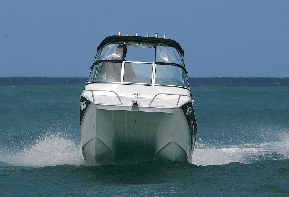 Catamarans love riding on the air cushion from the middle tunnel.