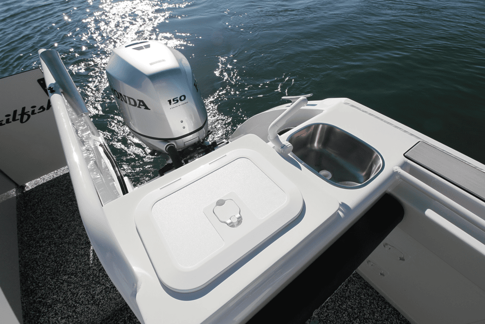 Twin Honda 150 outboards and an excellent multi-function work station