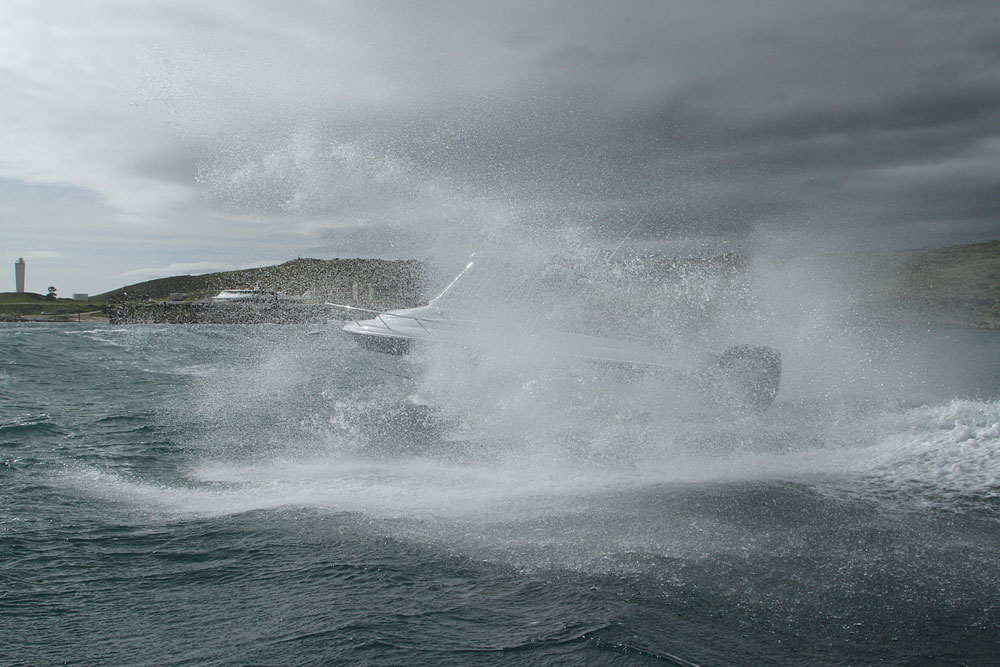 Northbank 650HY in the Backstairs Channel with cape Jervis and the KI ferry in the background