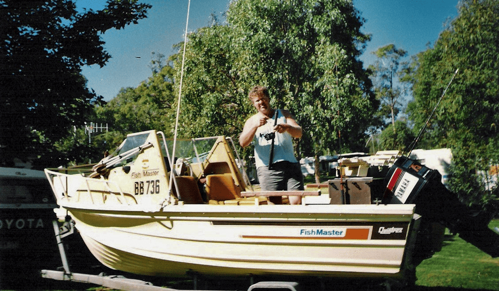 A much younger Bear with his 1983 Fishmaster with one of the first Yamaha 75HP outboards visiting South Australia